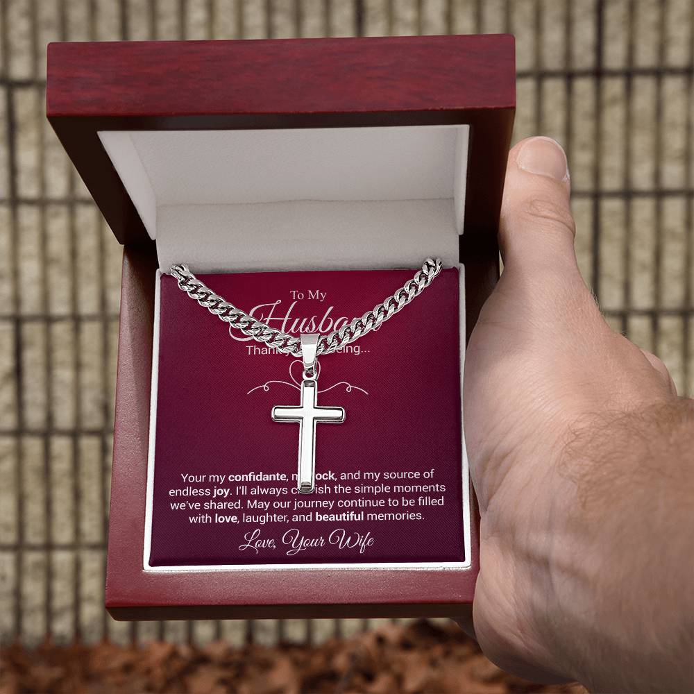 Personalized Steel Cross Necklace on Cuban Chain w/ MC