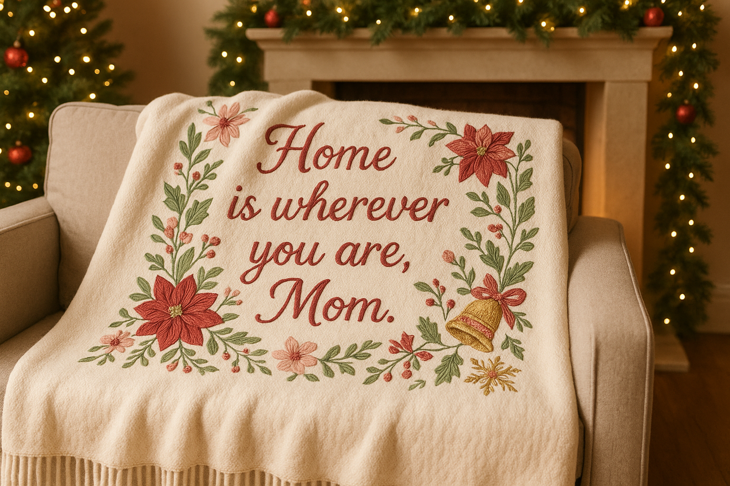 Christmas Sherpa Fleece Blanket  " Just For Mom "
