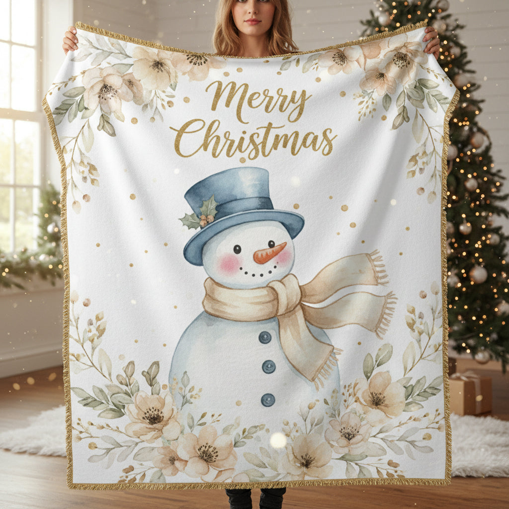 Our Winter Wondreland Merry Christmas  Snowman Blanket