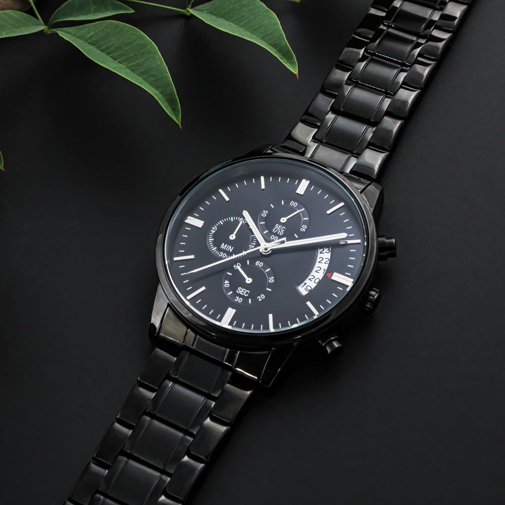 A Perfect Engraved Gift For Someone Special - A Black Chronograph Watch