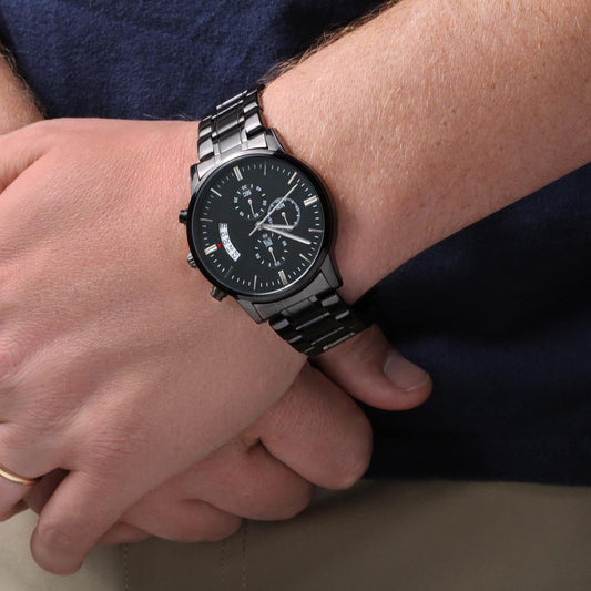 A Perfect Engraved Gift For Someone Special - A Black Chronograph Watch