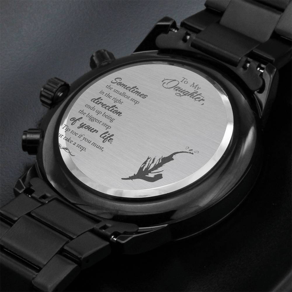 Black Chronograph Watch with Engraving
