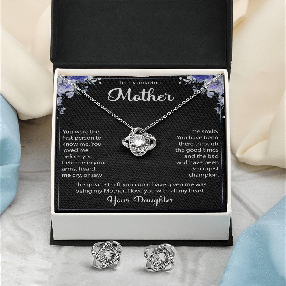 To My Amazing Mother  Love Knot Earring & Necklace Set