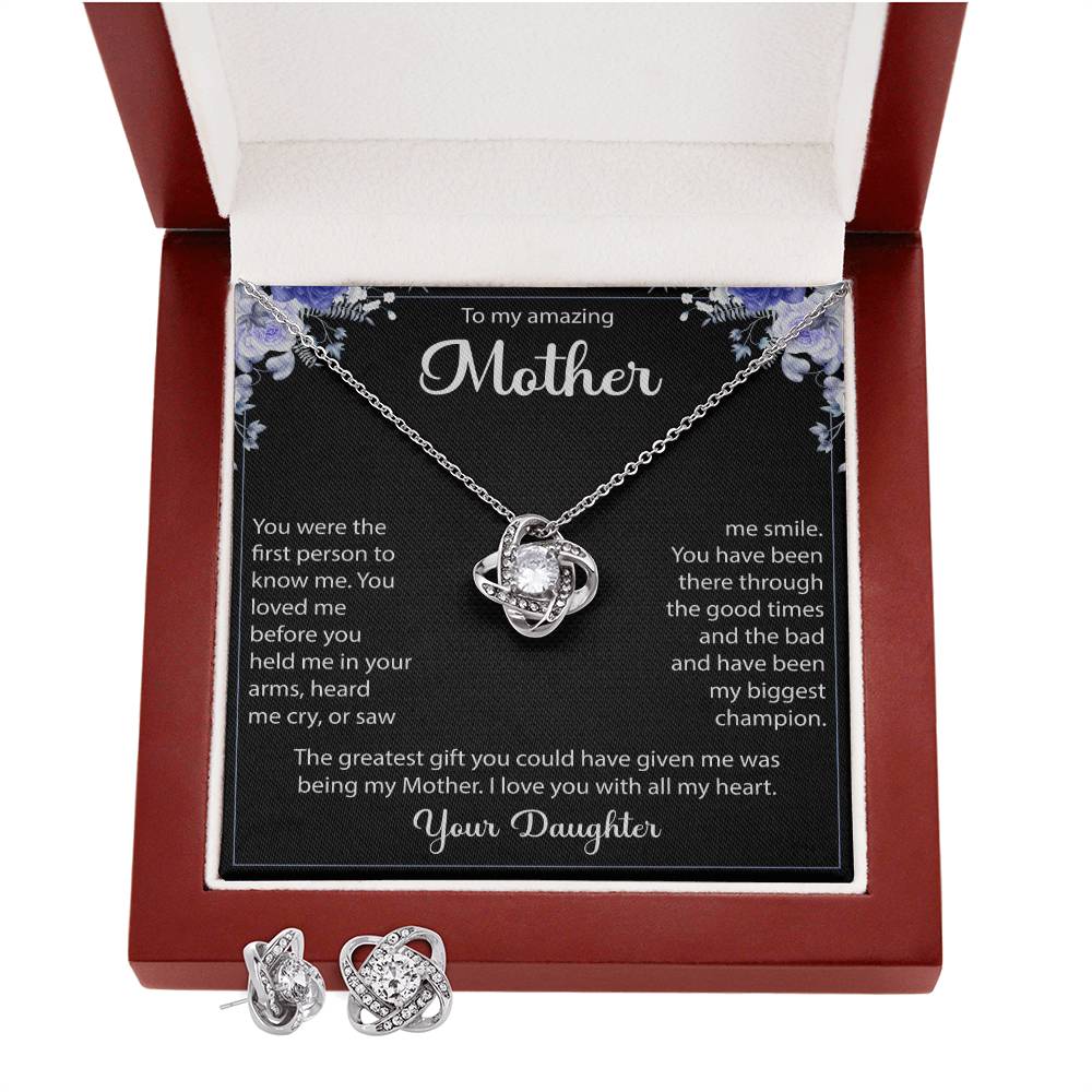 To My Amazing Mother  Love Knot Earring & Necklace Set