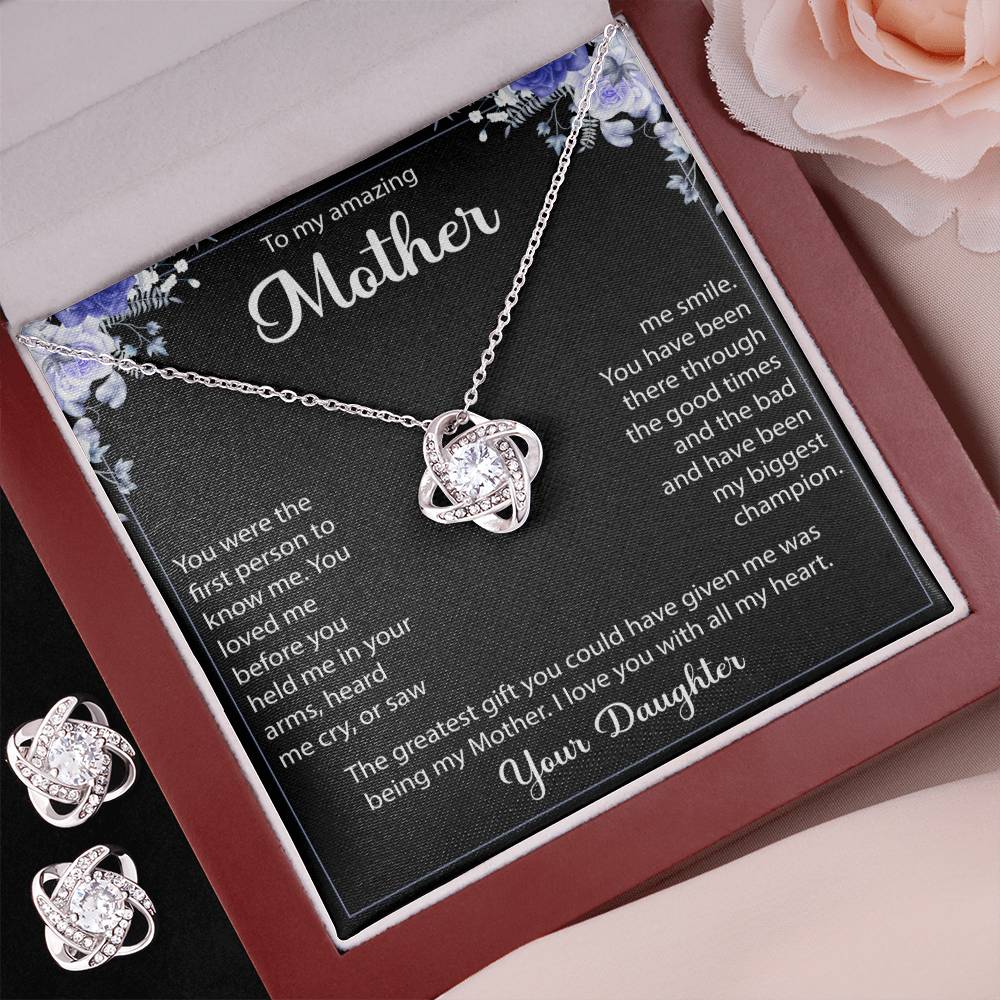 To My Amazing Mother  Love Knot Earring & Necklace Set