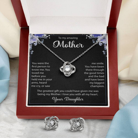 To My Amazing Mother  Love Knot Earring & Necklace Set