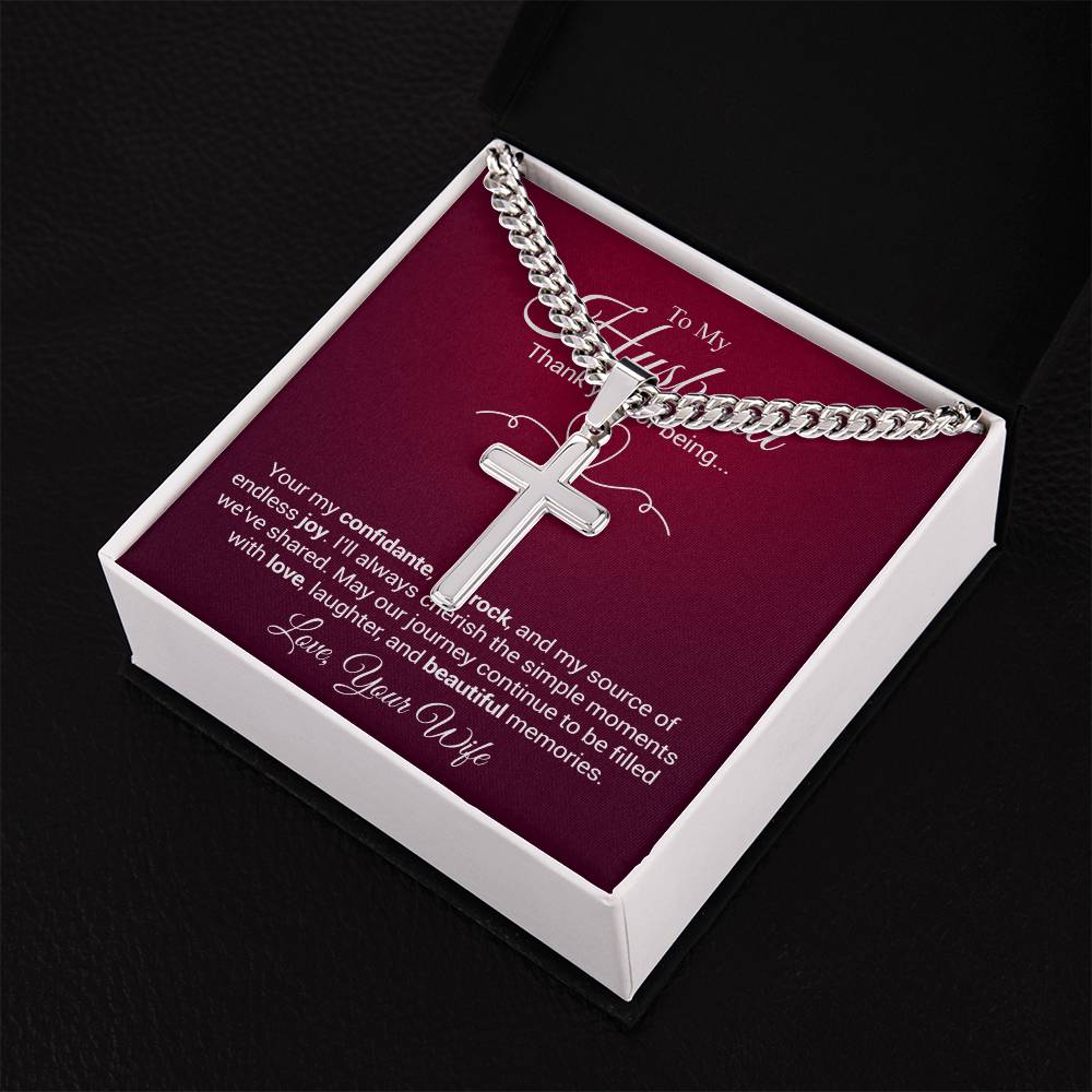 Personalized Steel Cross Necklace on Cuban Chain w/ MC