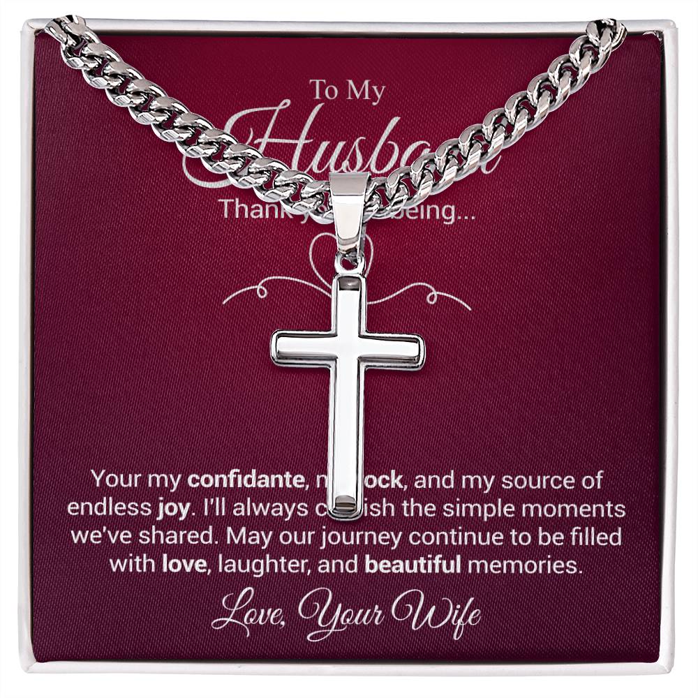 Personalized Steel Cross Necklace on Cuban Chain w/ MC
