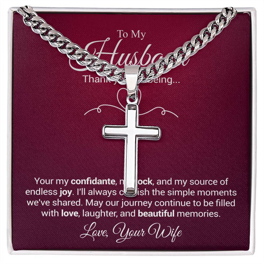Personalized Steel Cross Necklace on Cuban Chain w/ MC