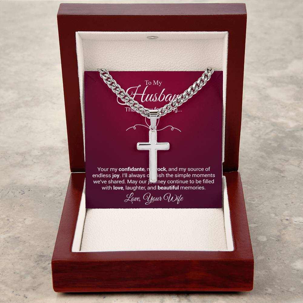 Personalized Steel Cross Necklace on Cuban Chain w/ MC