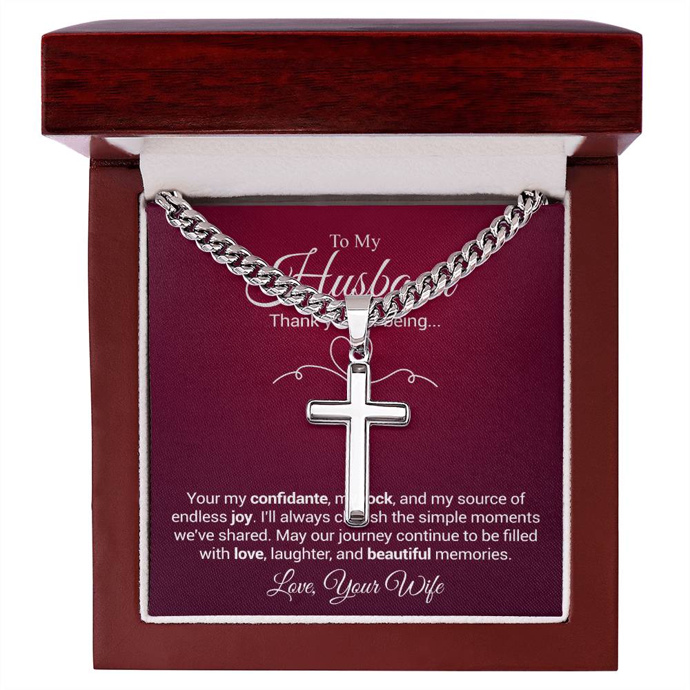 Personalized Steel Cross Necklace on Cuban Chain w/ MC