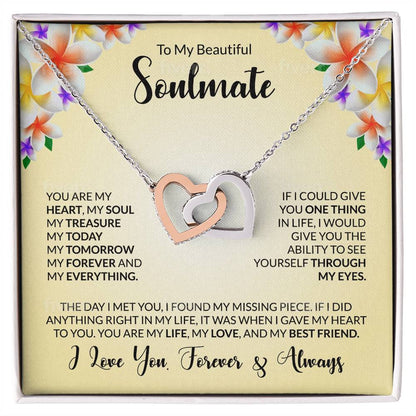 Interlocking Hearts Necklace - "To My Beautiful Soulmate"