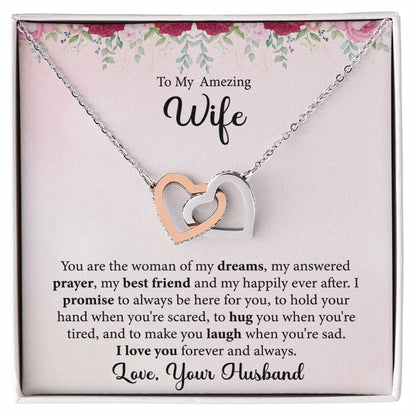 To My Amazing Wife || Interlocking Hearts Necklace (Yellow & White Gold Variants)