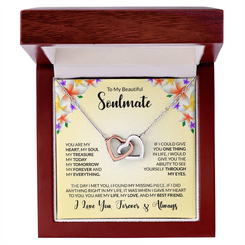 Interlocking Hearts Necklace - "To My Beautiful Soulmate"