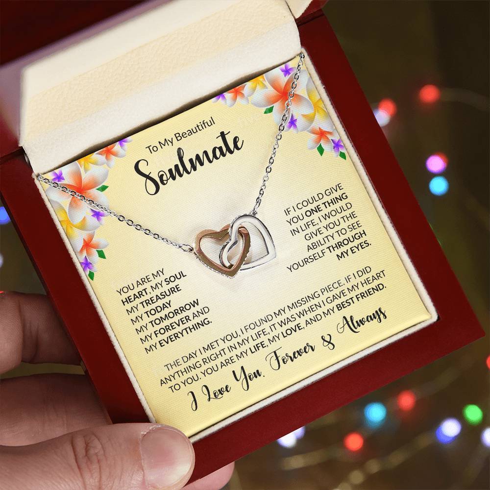 Interlocking Hearts Necklace - "To My Beautiful Soulmate"