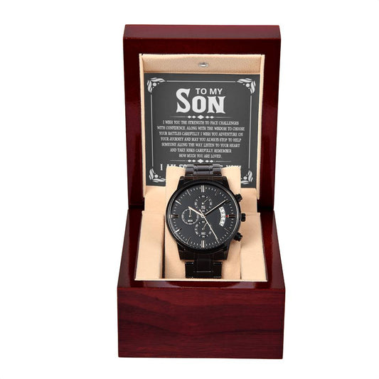 To My Son - Black Chronograph Watch With A Message.