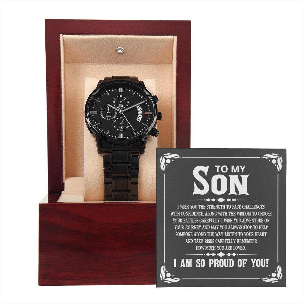 To My Son - Black Chronograph Watch With A Message.