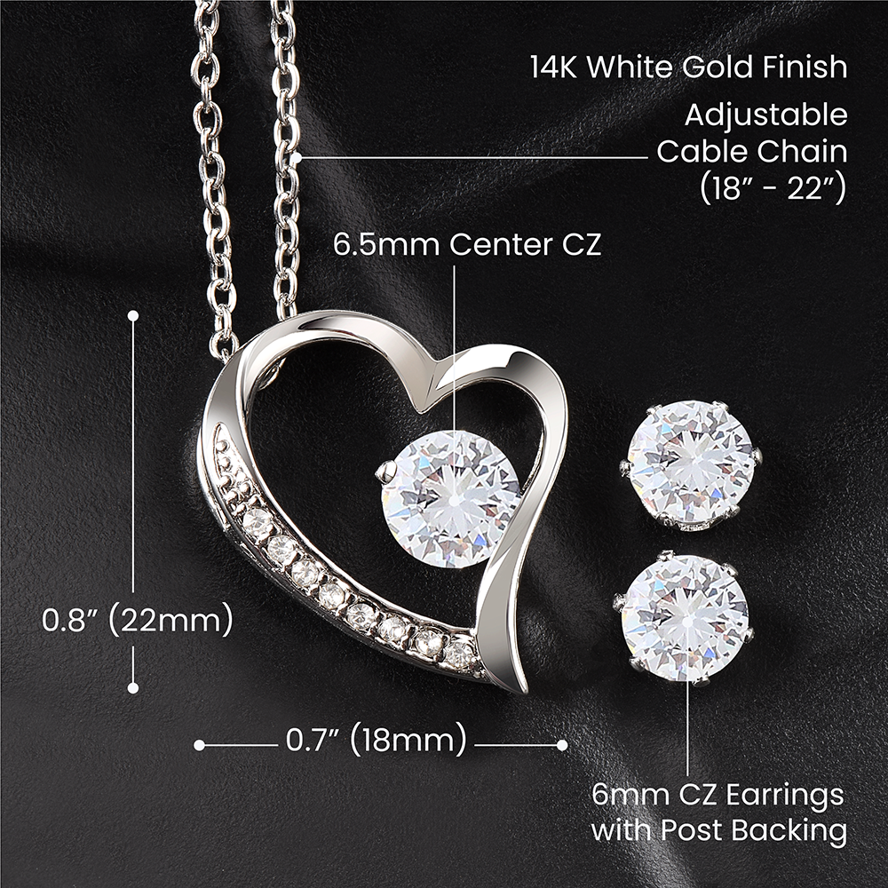 Love You Forever" Heart Necklace & Earrings Set - From Mom to Daughter