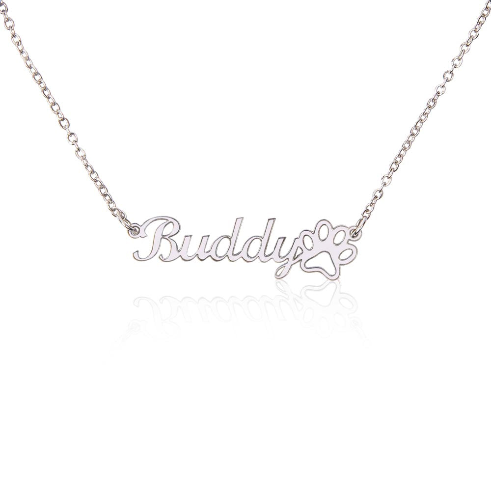 Signature Name Necklace with Paw Print