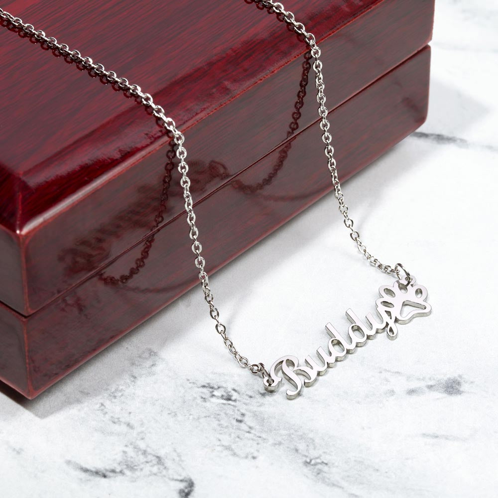 Signature Name Necklace with Paw Print