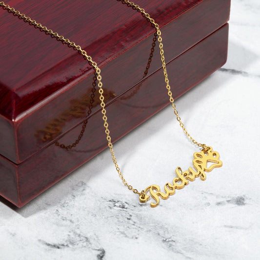 Signature Name Necklace with Paw Print