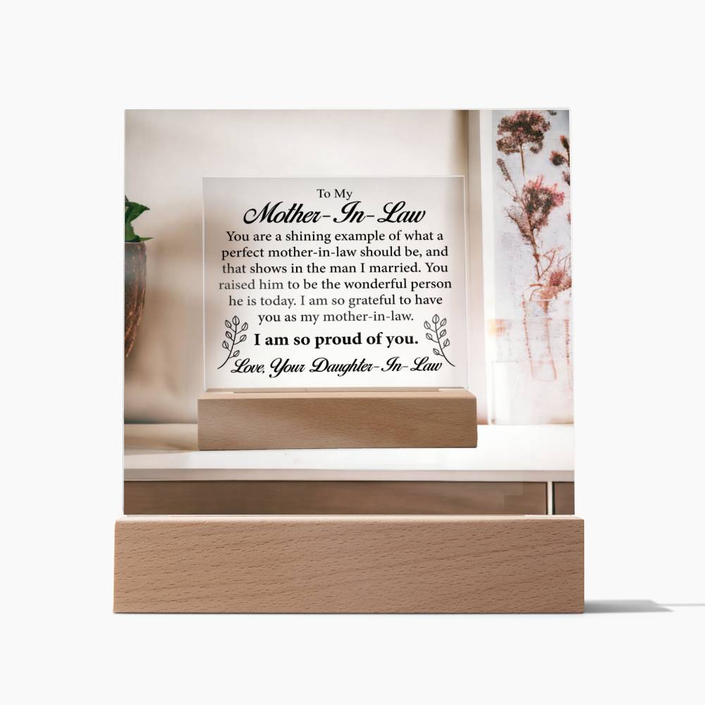 3 D Mock-Up LED Premium Square Acrylic Plaque For Your   "Mother-In-Law "