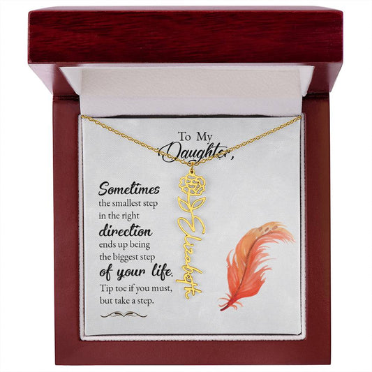 To My Daughter - Handcrafted Name Necklace With Flower - Personalized Floral Elegance