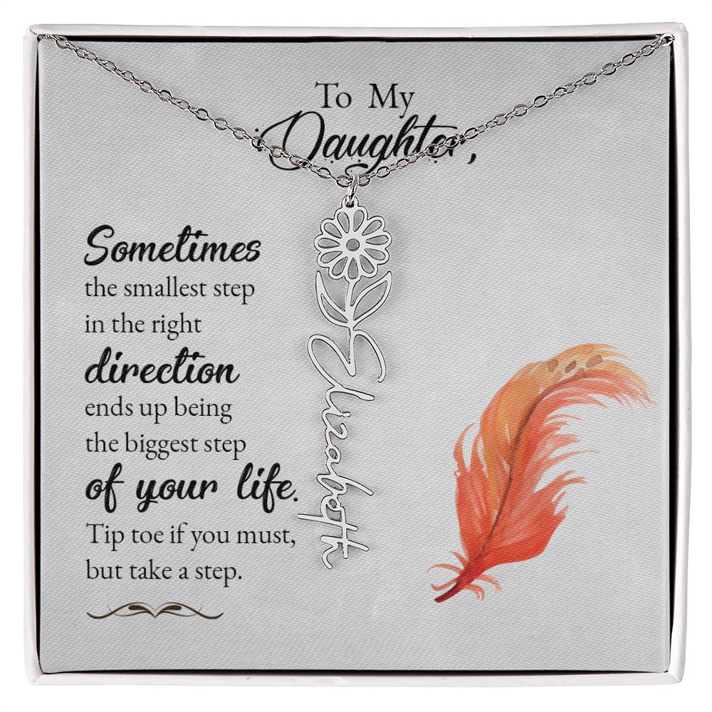 To My Daughter - Handcrafted Name Necklace With Flower - Personalized Floral Elegance