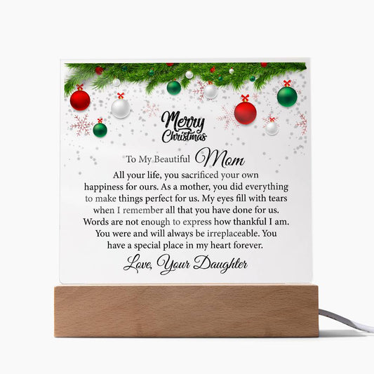 beautiful mom, merry christmas printed square acrylic plaque