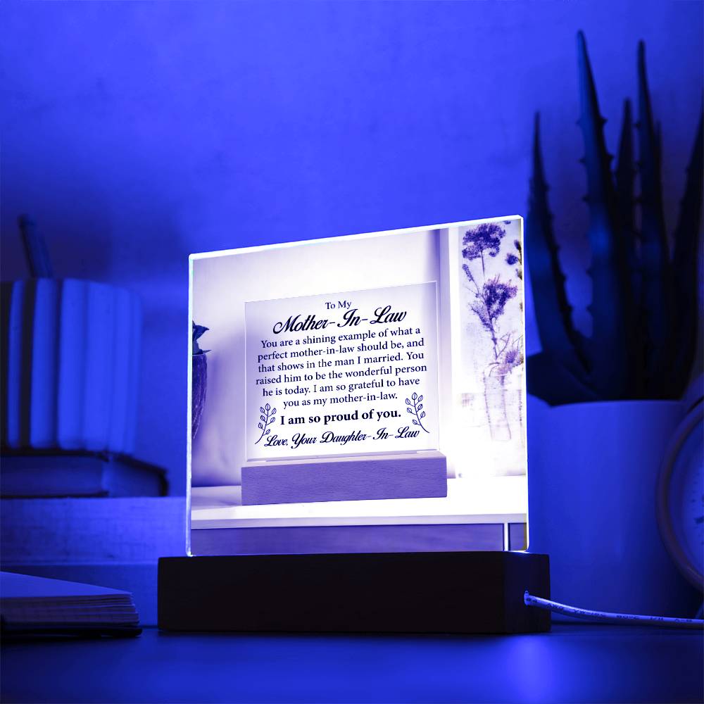 3 D Mock-Up LED Premium Square Acrylic Plaque For Your   "Mother-In-Law "