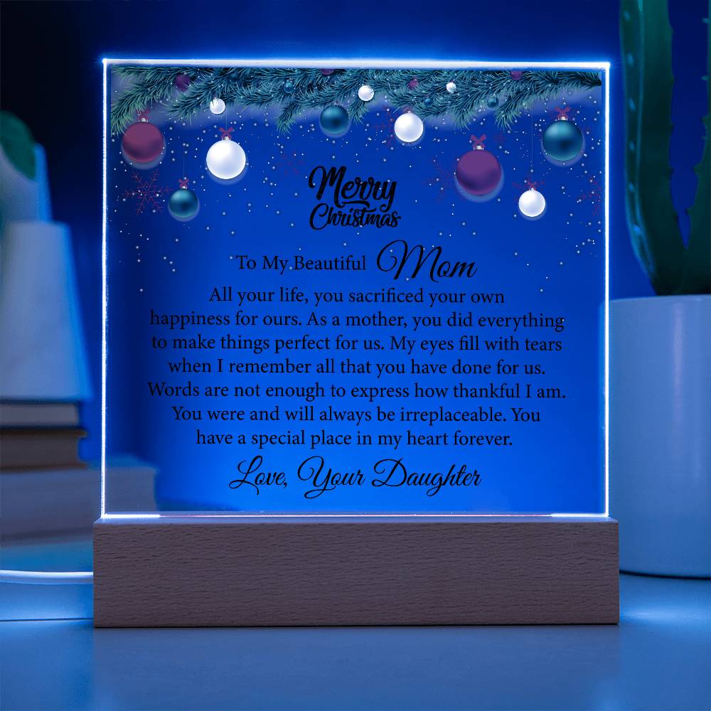 beautiful mom, merry christmas printed square acrylic plaque