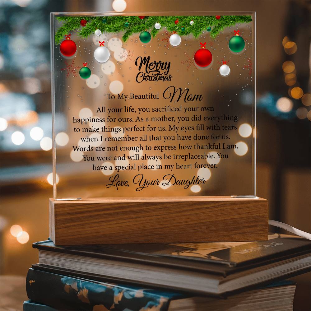 beautiful mom, merry christmas printed square acrylic plaque