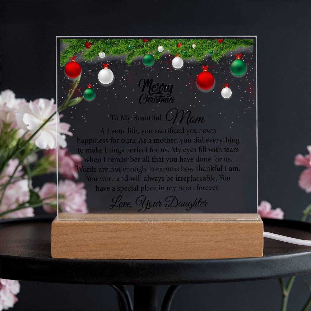 beautiful mom, merry christmas printed square acrylic plaque