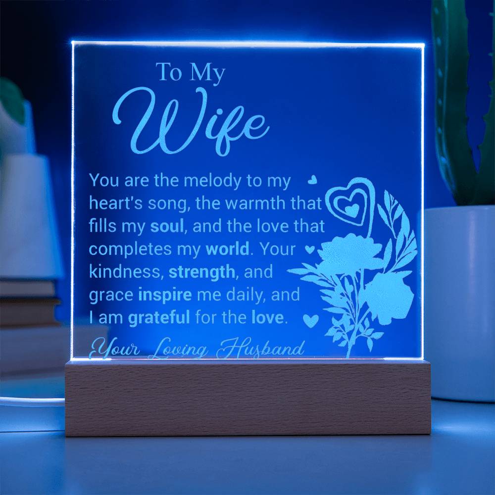 To My Wife - Engraved Acrylic Square Plaque -  Illuminated Love Letter