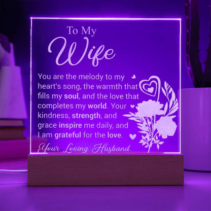 To My Wife - Engraved Acrylic Square Plaque -  Illuminated Love Letter