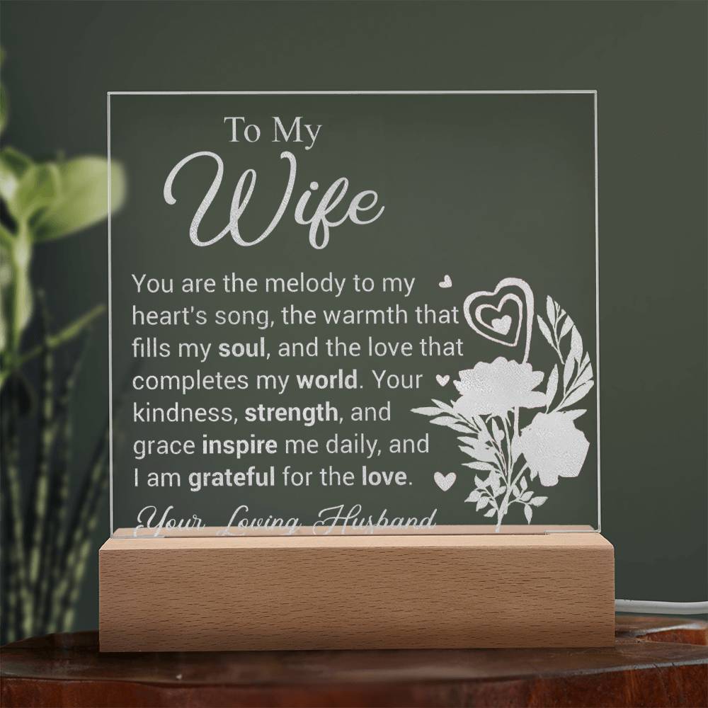 To My Wife - Engraved Acrylic Square Plaque -  Illuminated Love Letter