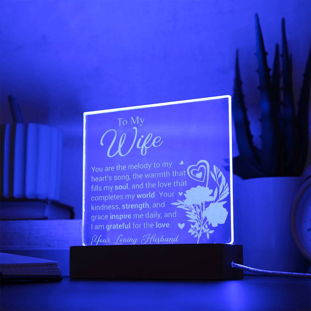 To My Wife - Engraved Acrylic Square Plaque -  Illuminated Love Letter