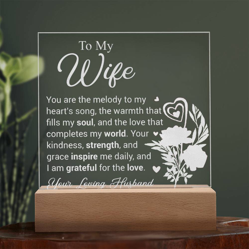 To My Wife - Engraved Acrylic Square Plaque -  Illuminated Love Letter