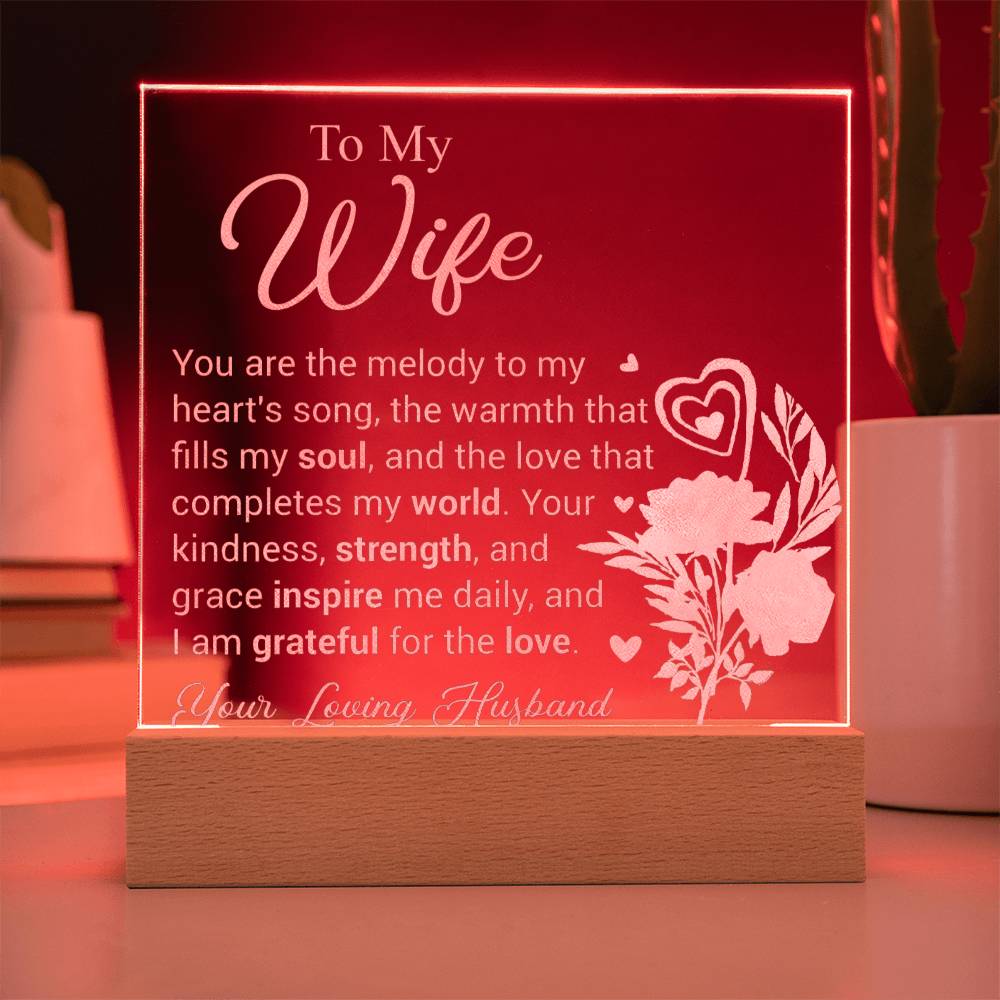 To My Wife - Engraved Acrylic Square Plaque -  Illuminated Love Letter