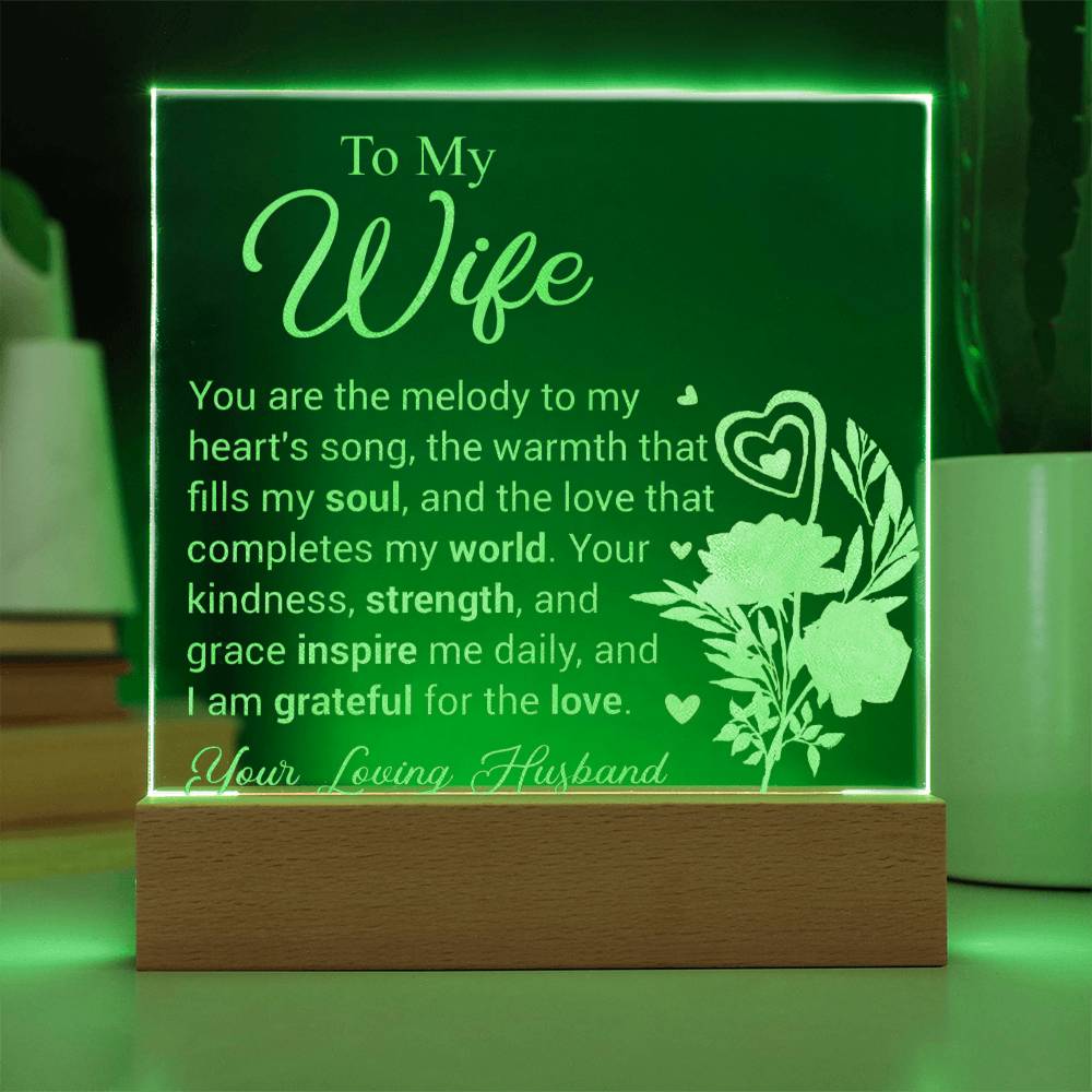 To My Wife - Engraved Acrylic Square Plaque -  Illuminated Love Letter