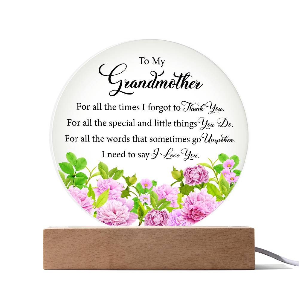 Acrylic Circle Plaque, To My Grandmother