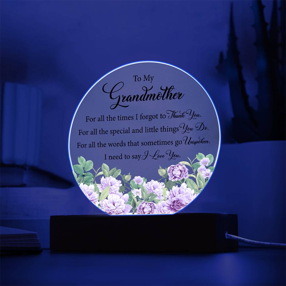 Acrylic Circle Plaque, To My Grandmother