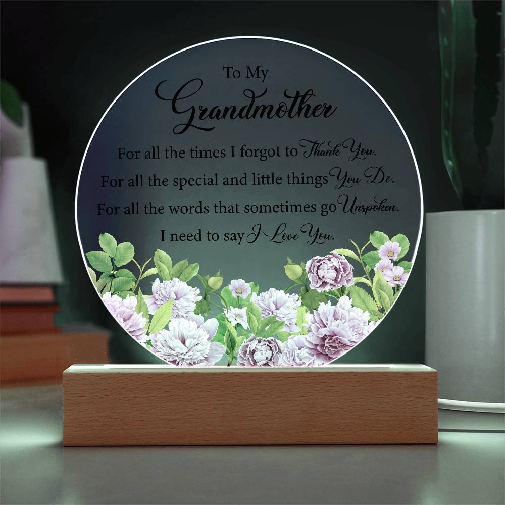 Acrylic Circle Plaque, To My Grandmother