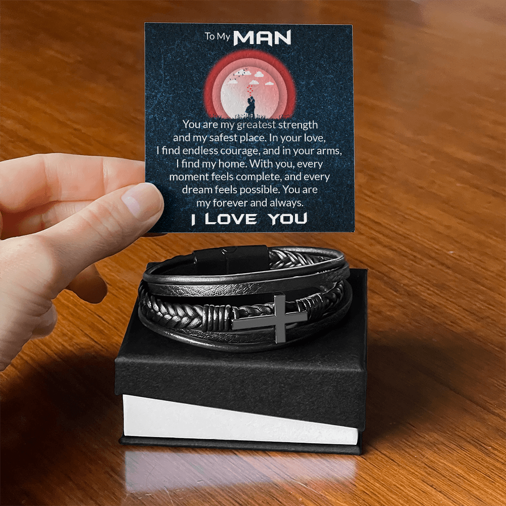 Men's Cross Leather Bracelet