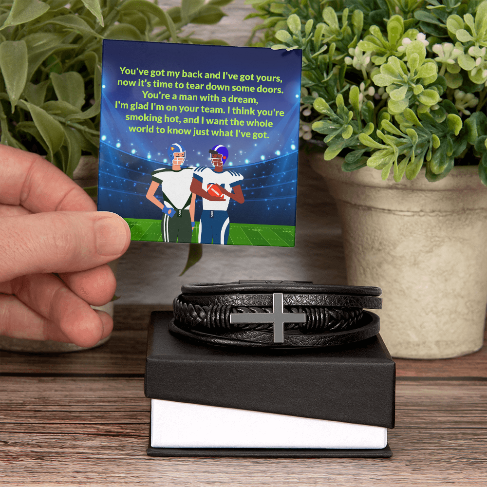 Love You Forever Bracelet, Men's Cross Leather Bracelet