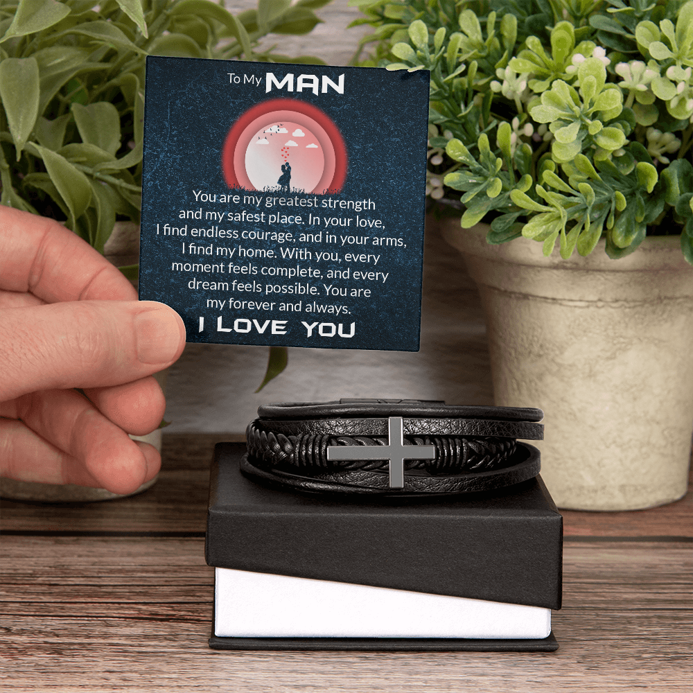 Men's Cross Leather Bracelet