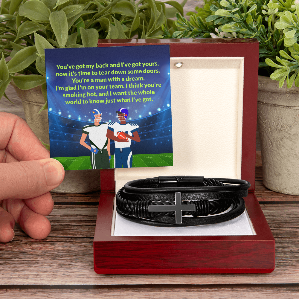 Love You Forever Bracelet, Men's Cross Leather Bracelet