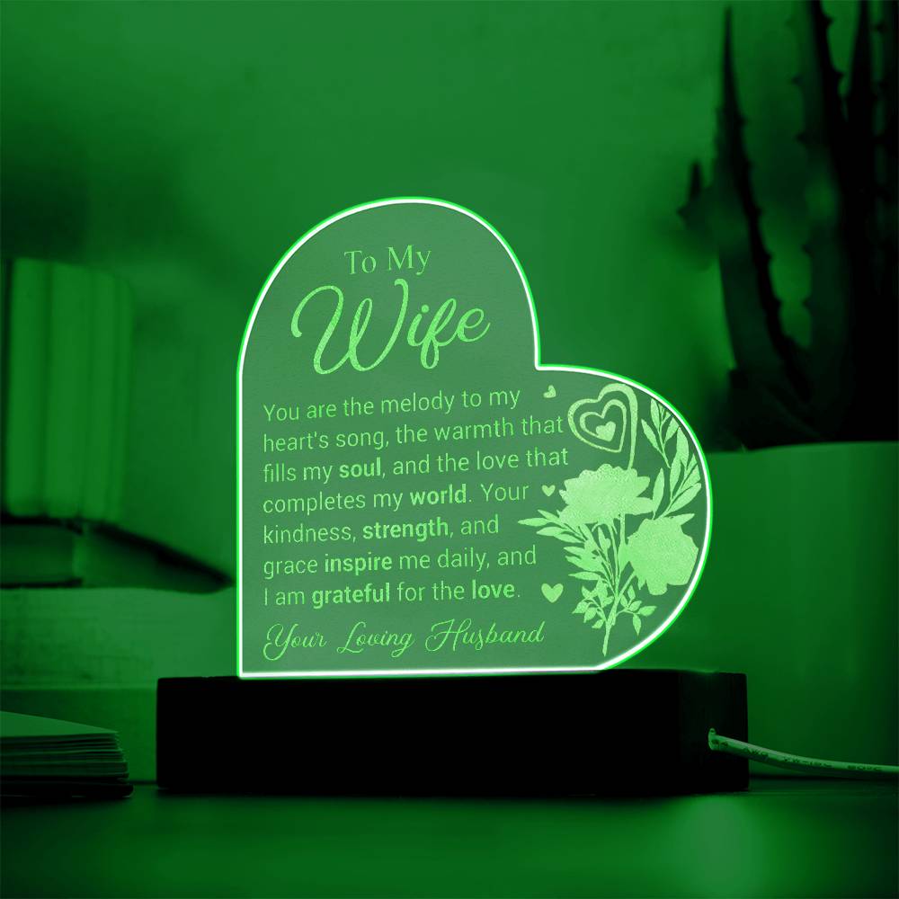 To My Wife - Engraved Acrylic Heart Plaque - A Romantic Gift