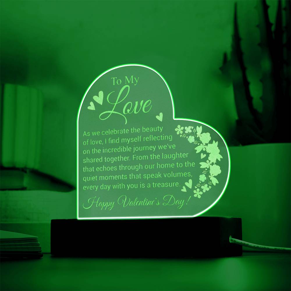 To My Love - Engraved Acrylic Heart Plaque - A Radiant Expression of Love