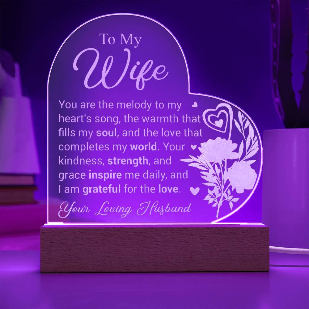 To My Wife - Engraved Acrylic Heart Plaque - A Romantic Gift